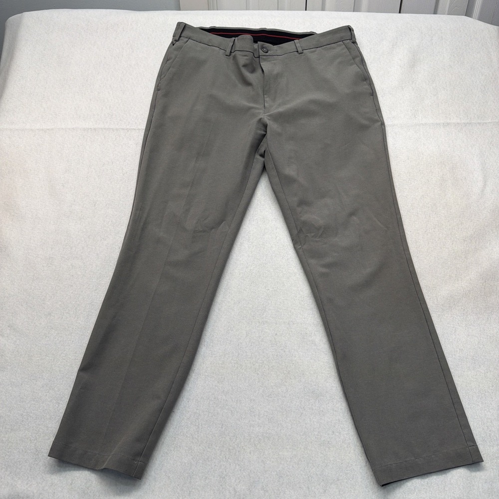 Van Heusen Pants Mens 36x30 Gray Straight Flex Flat‎ Front Dress trousers